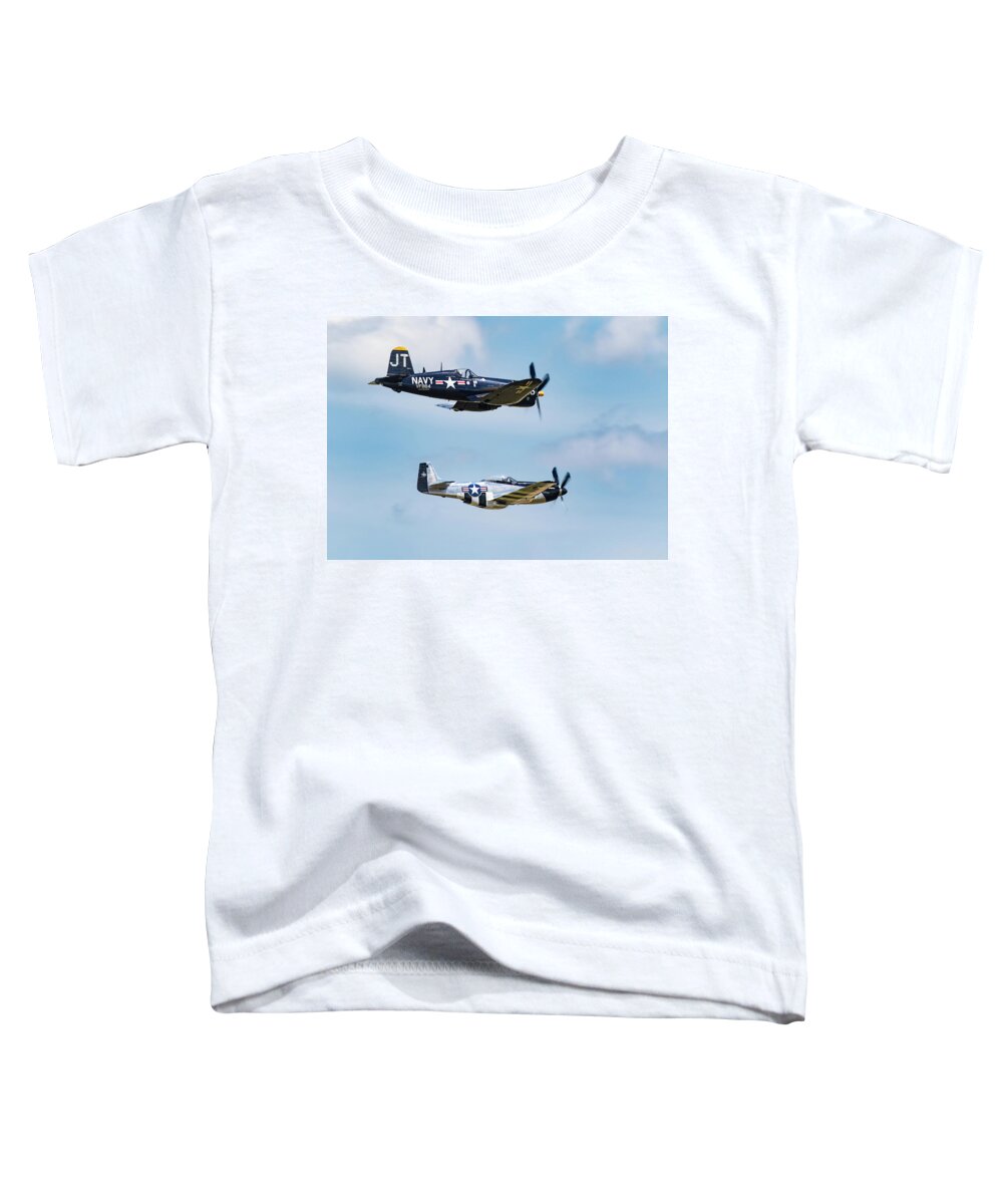 P51 Mustang Toddler T-Shirt featuring the photograph Mustang and Corsair by Art Cole