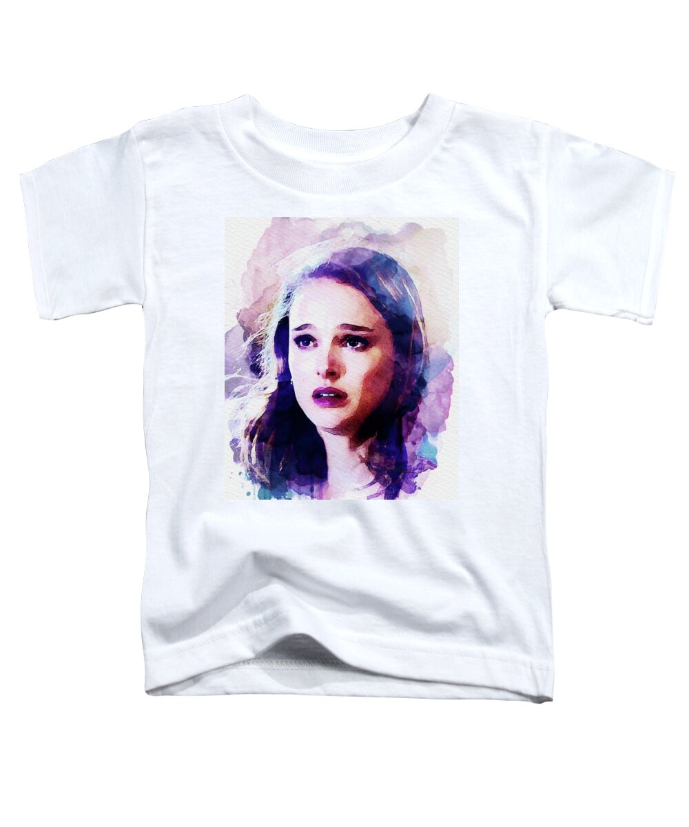 Natalie Portman Toddler T-Shirt featuring the mixed media Natalie - No Strings Attached by Shehan Wicks