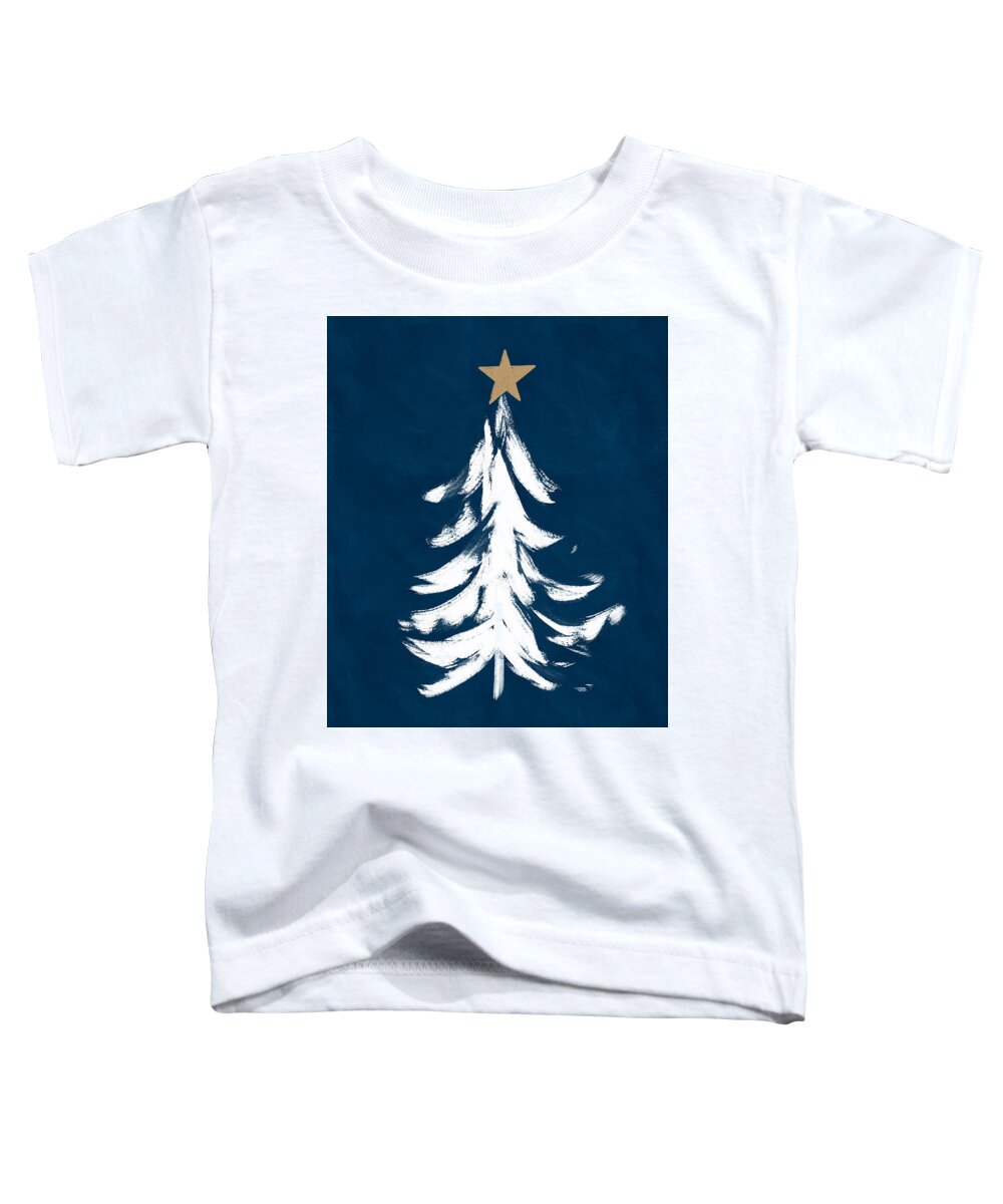 Christmas Toddler T-Shirt featuring the mixed media Navy and White Christmas Tree 1- Art by Linda Woods by Linda Woods