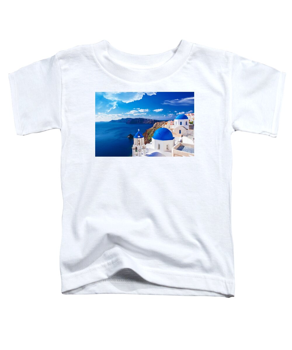 Santorini Toddler T-Shirt featuring the photograph Panorama of Santorini - Greece by Stefano Senise