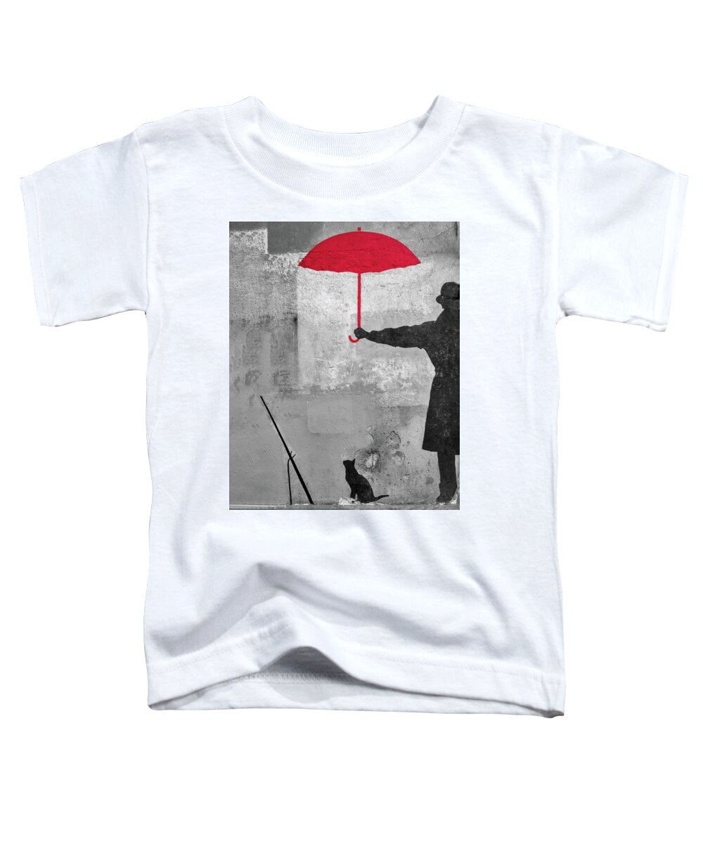 Paris Toddler T-Shirt featuring the photograph Paris Graffiti Man With Red Umbrella by Gigi Ebert