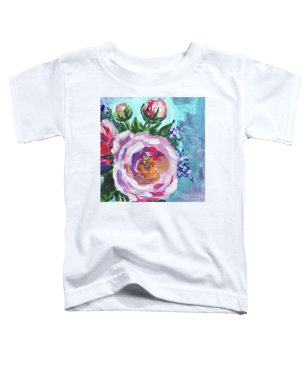 Pink Toddler T-Shirt featuring the painting Pink Beautiful Flowers Floral Impressionism by Irina Sztukowski