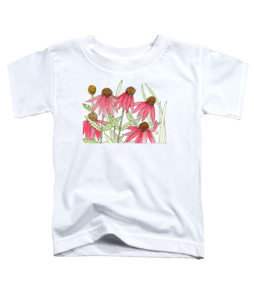 Pink Coneflower Toddler T-Shirt featuring the painting Pink Coneflowers Gather Watercolor by Laurie Rohner