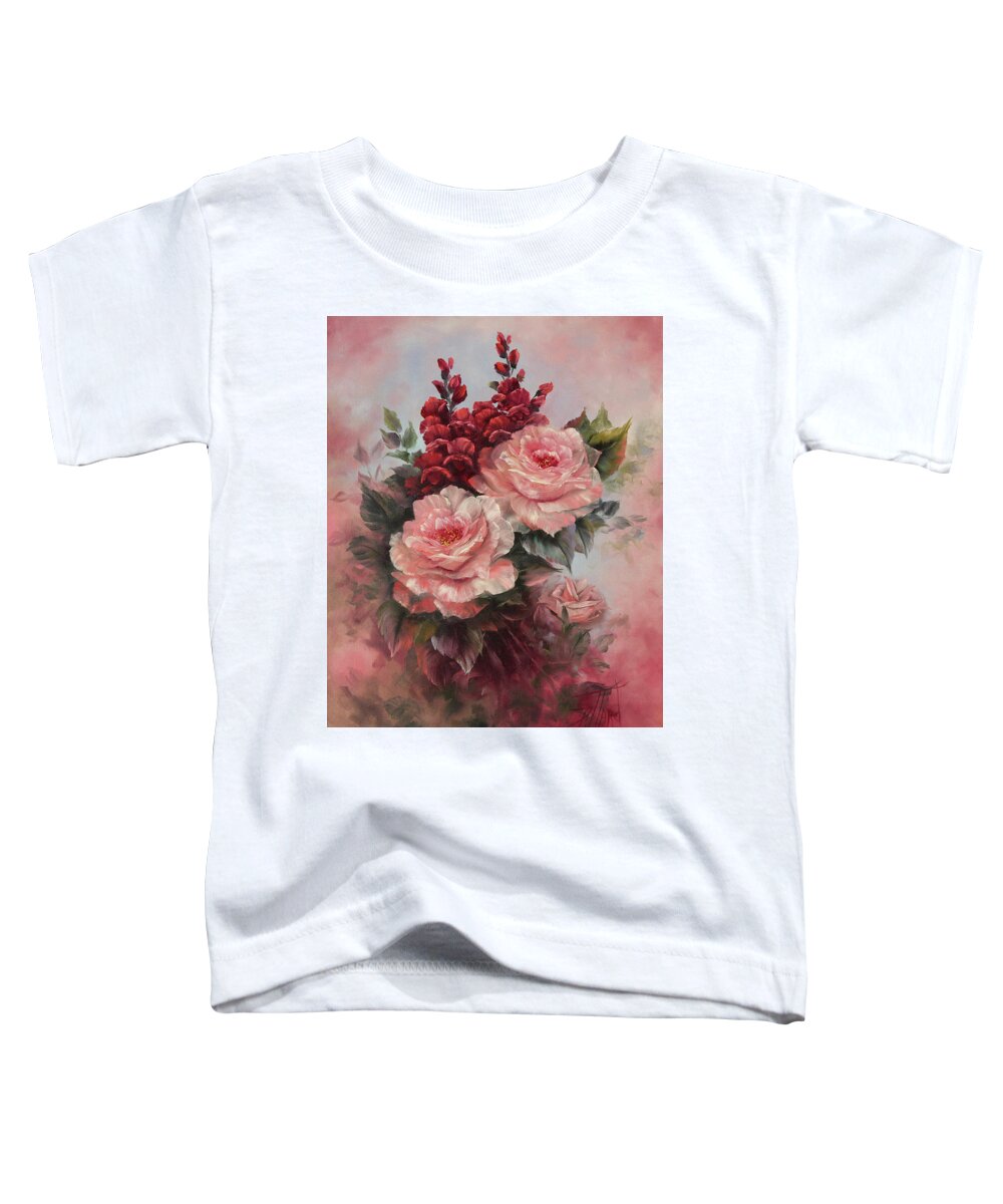 Floral Toddler T-Shirt featuring the painting Roses and Snapdragons by Lynne Pittard