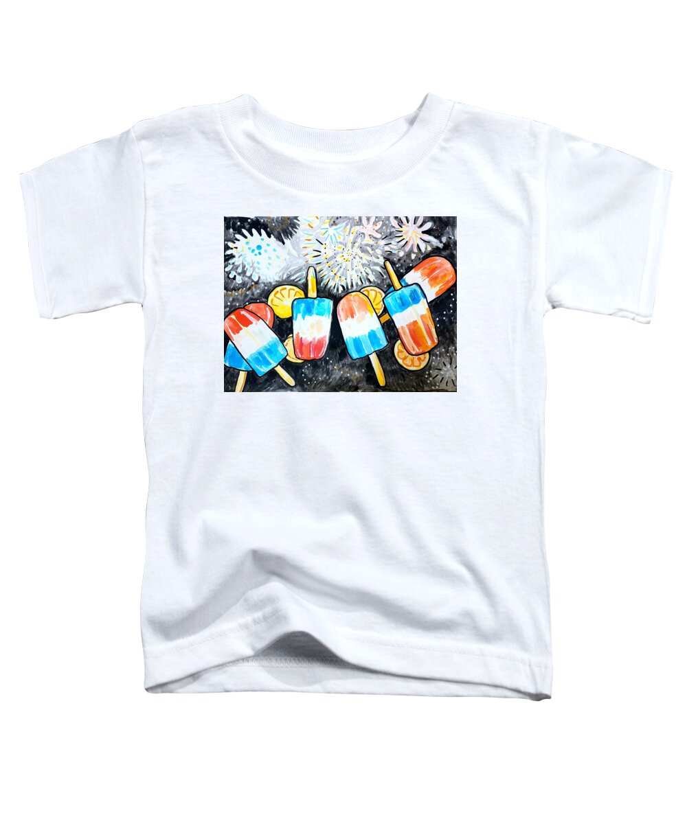 Ice Cream Toddler T-Shirt featuring the painting Popsicles And Fireworks by Tilly Strauss