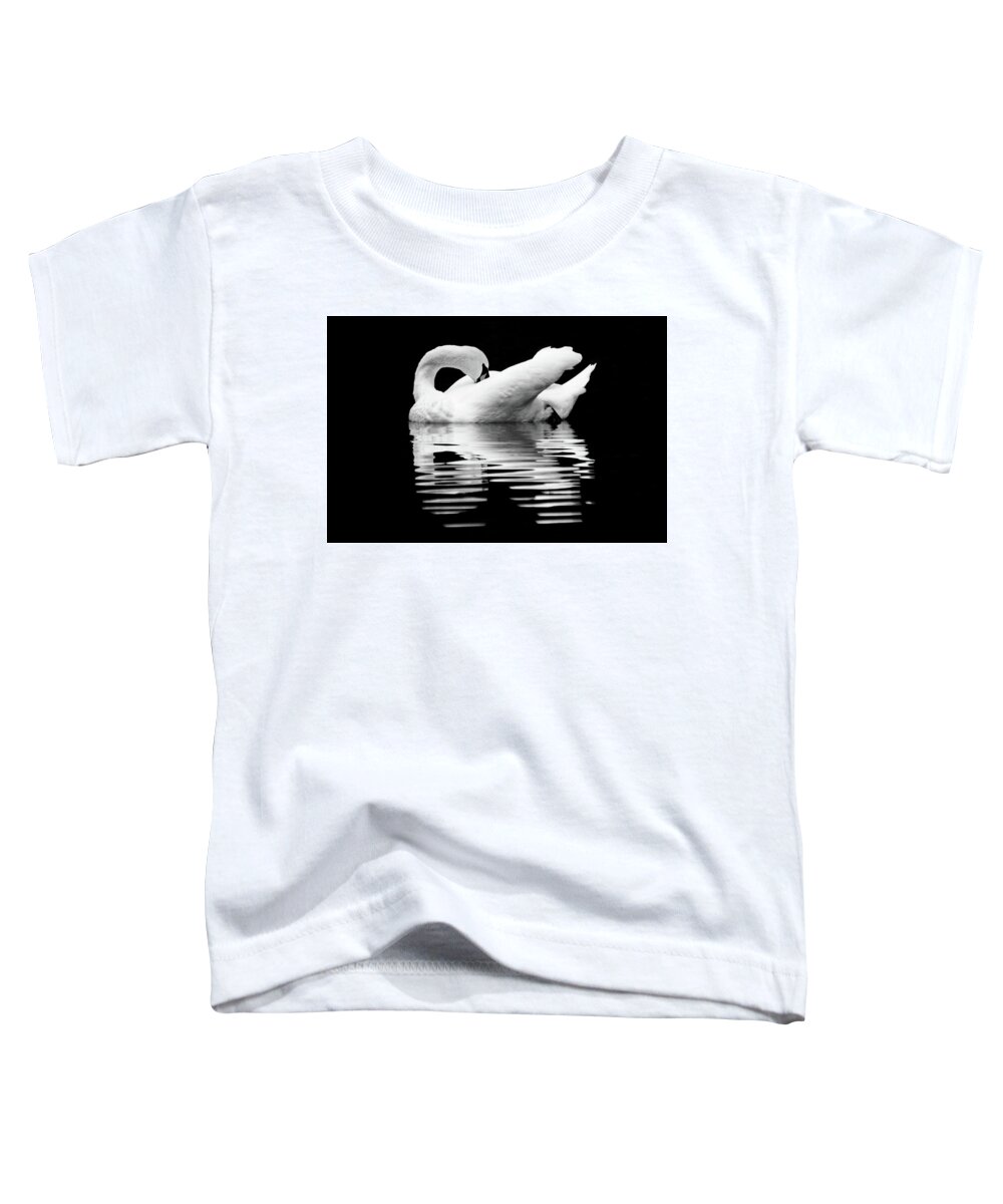 Mute Swan Toddler T-Shirt featuring the photograph Preening Mute Swan Black and White by Mary Ann Artz