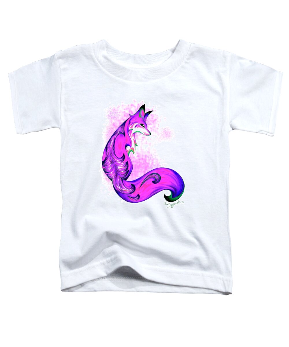 Fantasy Toddler T-Shirt featuring the drawing Purple Fantasy Fox by Sipporah Art and Illustration