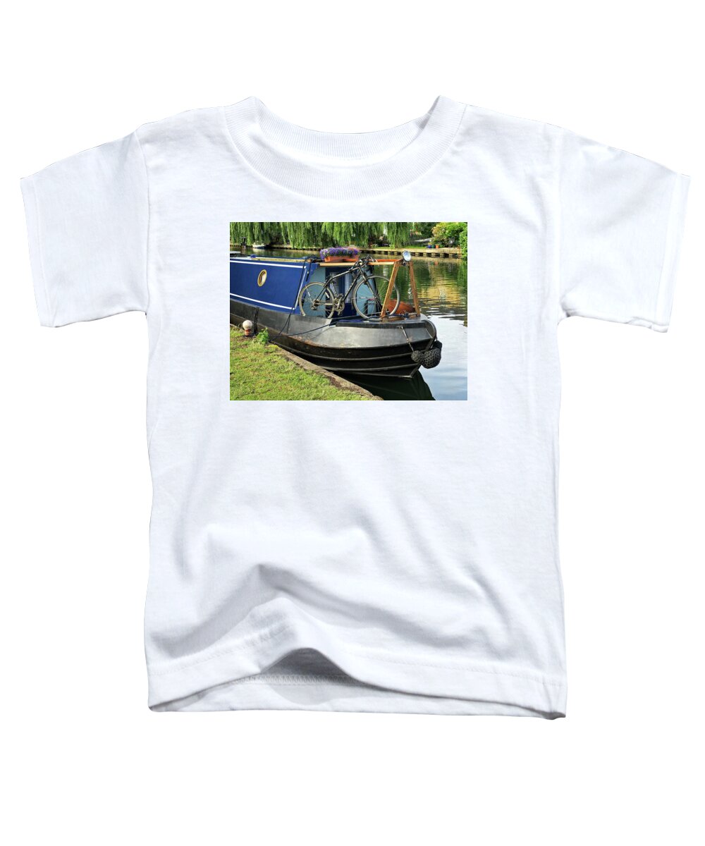 Boat Toddler T-Shirt featuring the photograph River Boat And Bicycle by Gill Billington