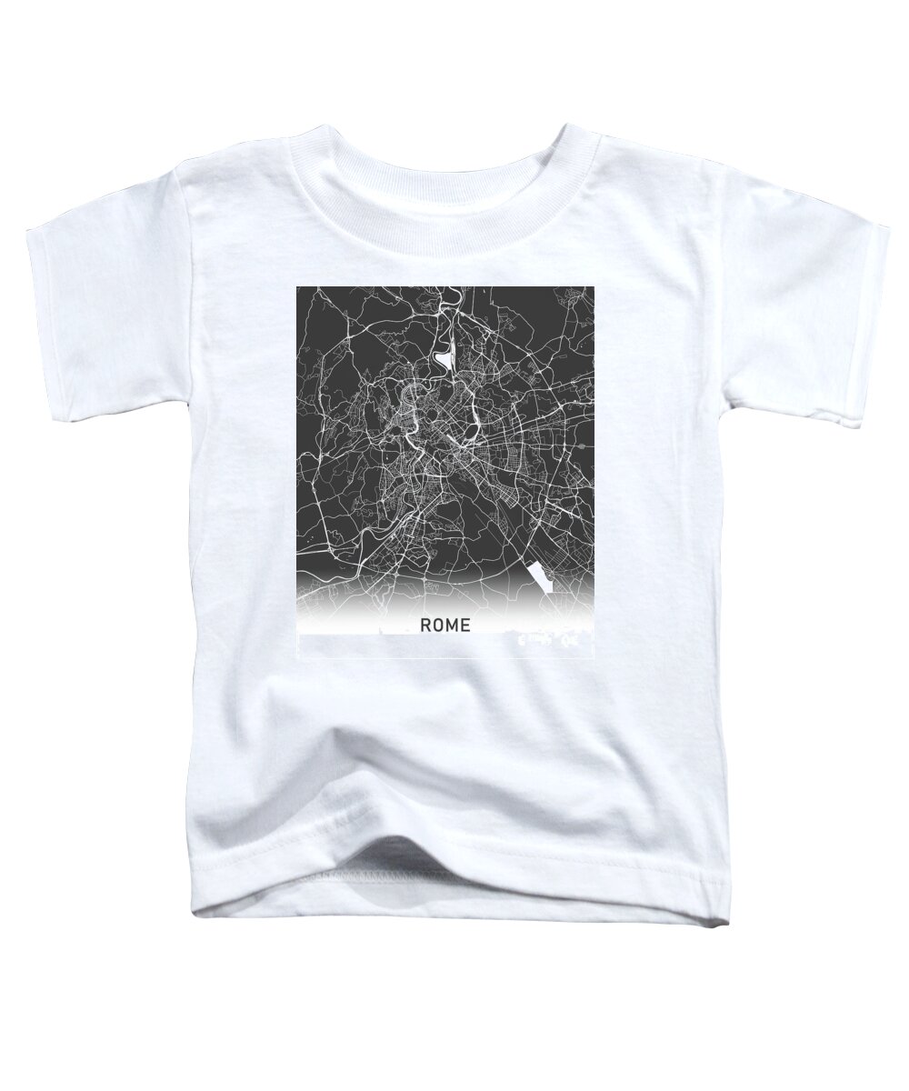 Rome Toddler T-Shirt featuring the photograph Rome map black and white by Delphimages Map Creations