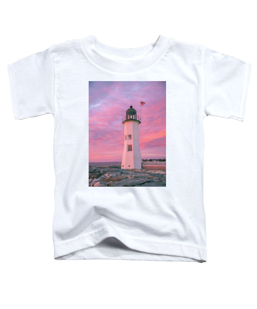 Sunrise Toddler T-Shirt featuring the photograph Pink Morning at Scituate Lighthouse by Ann-Marie Rollo