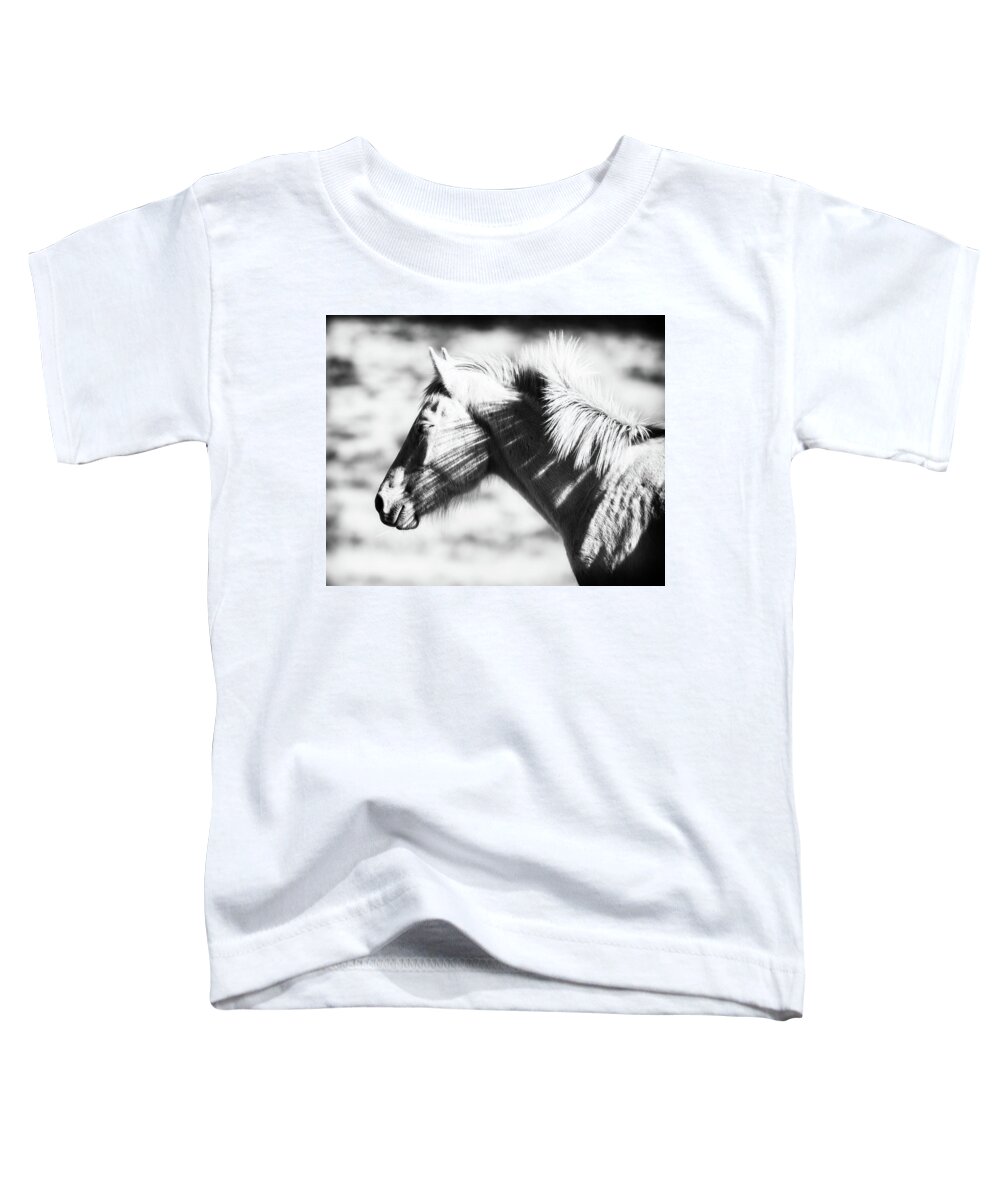 Wild Horse Toddler T-Shirt featuring the photograph Shadow BW by Mary Hone