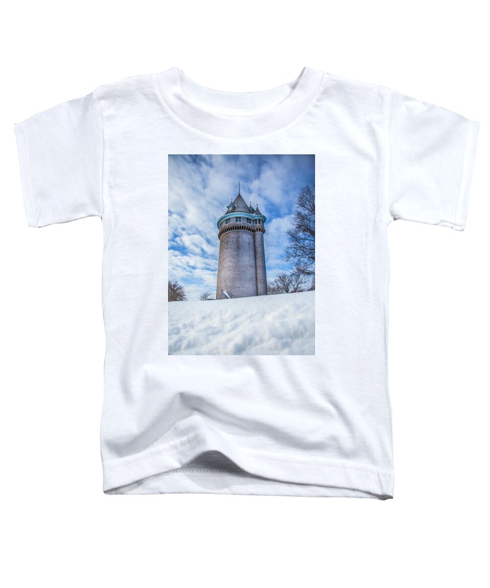 Scituate Toddler T-Shirt featuring the photograph Snowy Lawson Tower by Ann-Marie Rollo