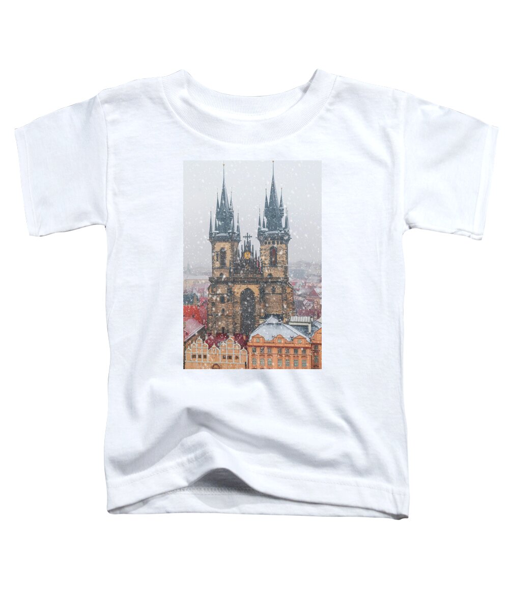 Jenny Rainbow Fine Art Photography Toddler T-Shirt featuring the photograph Snowy Prague. Church Of The Virgin Mary Before Tyn by Jenny Rainbow