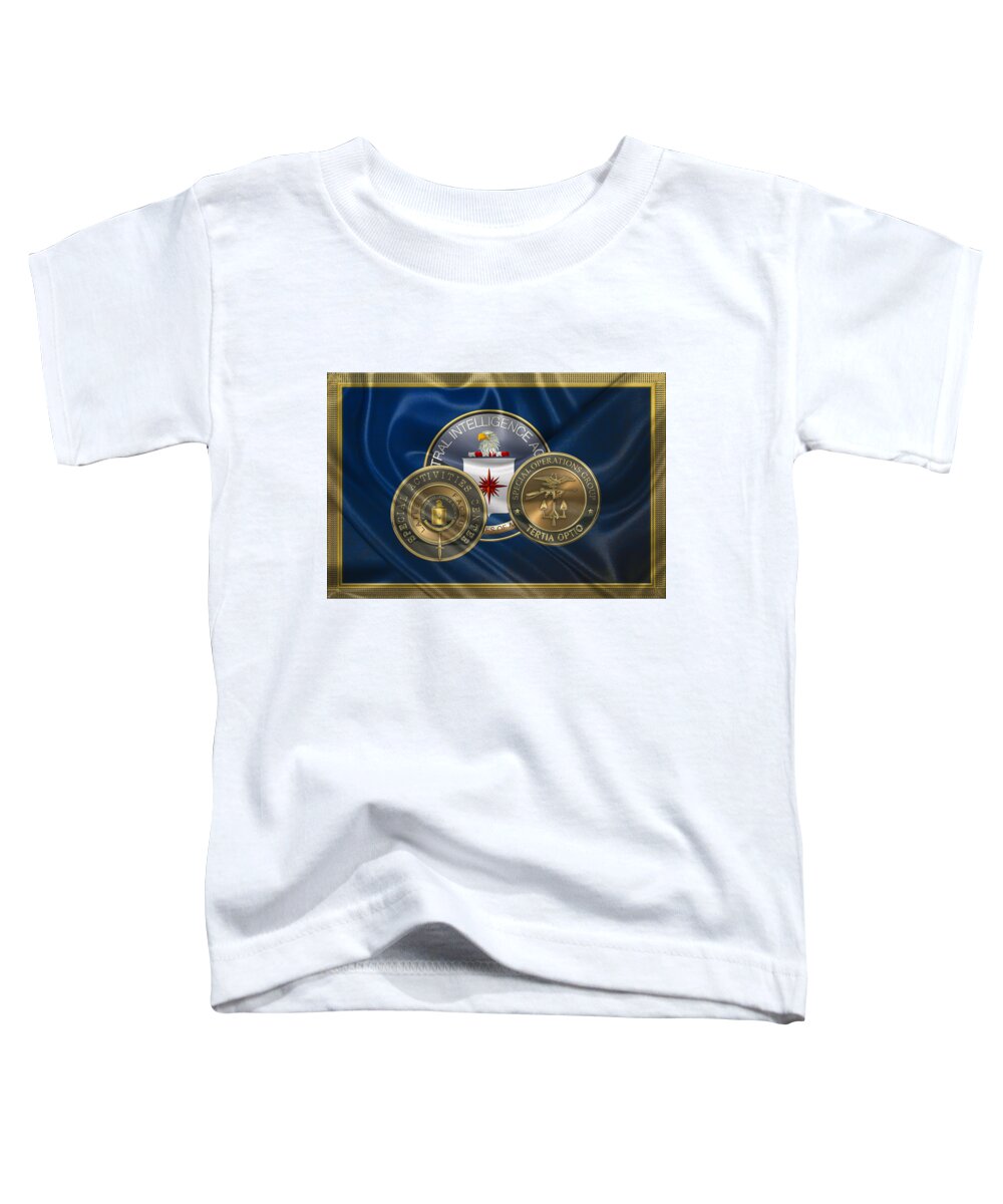  ‘law Enforcement Insignia & Heraldry’ Collection By Serge Averbukh Toddler T-Shirt featuring the digital art Special Operations Group - S O G Emblem over C I A Flag by Serge Averbukh