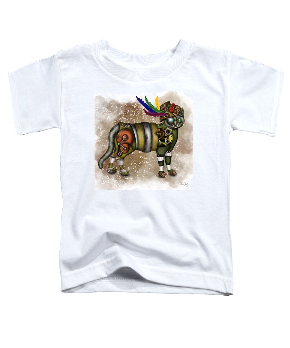 Steampunk Toddler T-Shirt featuring the painting Steampunk cat with hat by Patricia Piotrak