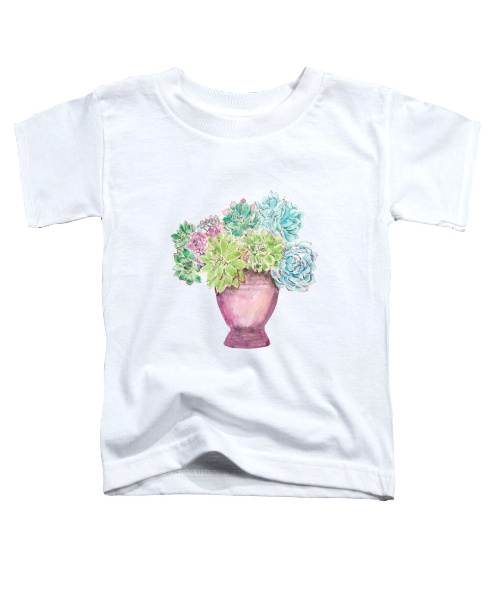 Succulent Painting Toddler T-Shirt featuring the painting Succulent In Pot Painting by Color Color