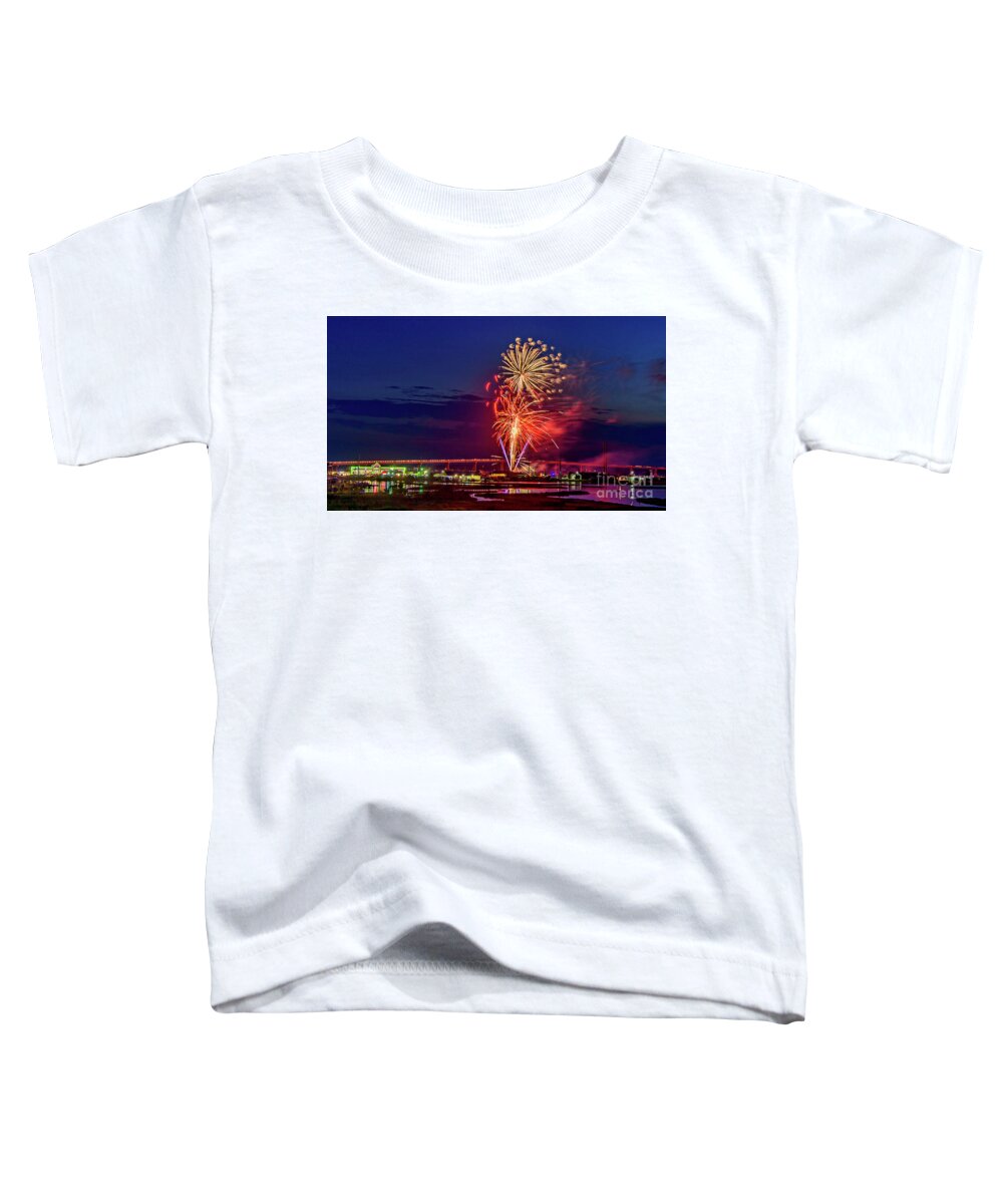 Surf City Toddler T-Shirt featuring the photograph Surf City Fireworks 2019-2 by DJA Images