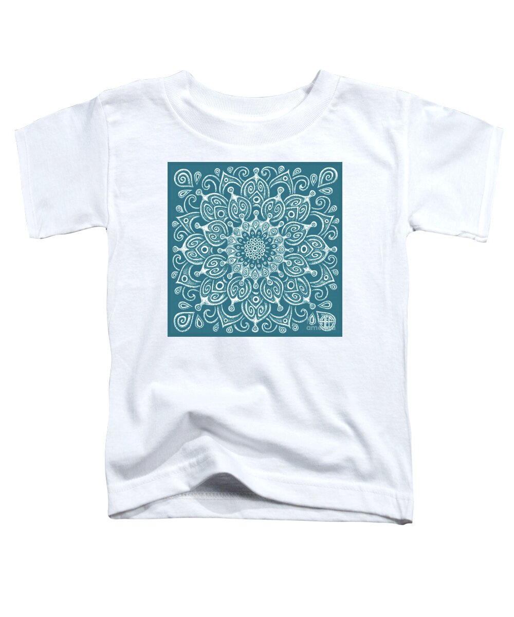 Boho Toddler T-Shirt featuring the drawing Tapestry Square 24 Sea Creature Blue by Amy E Fraser