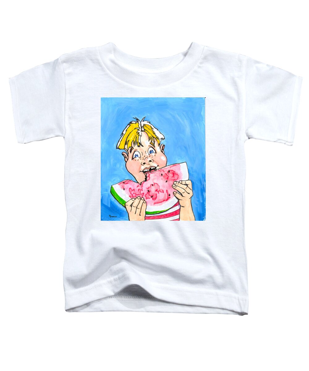 Boy Toddler T-Shirt featuring the painting Watermelon Man by Richard De Wolfe