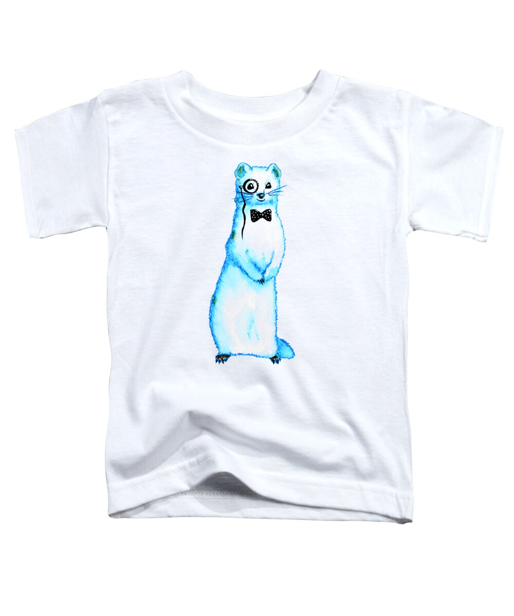 Hipster Toddler T-Shirt featuring the mixed media White Ferret Hipster With Monocle And Bow Tie / Watercolor Drawing by Boriana Giormova