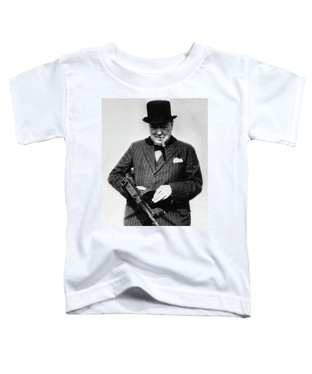 Winston Churchill Toddler T-Shirt featuring the painting Winston Churchill with Tommy Gun by English School