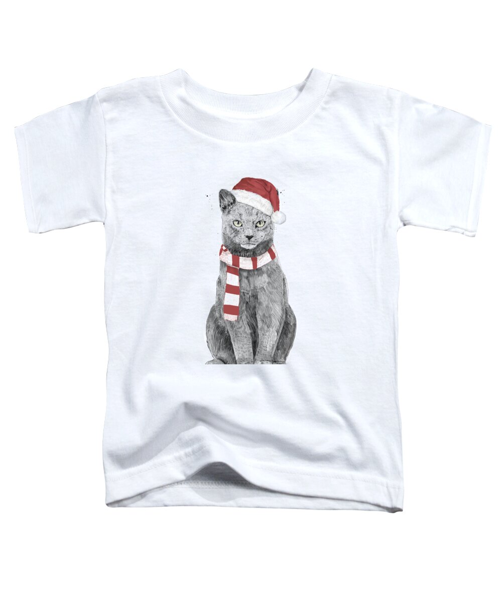 #faaAdWordsBest Toddler T-Shirt featuring the mixed media Xmas cat by Balazs Solti