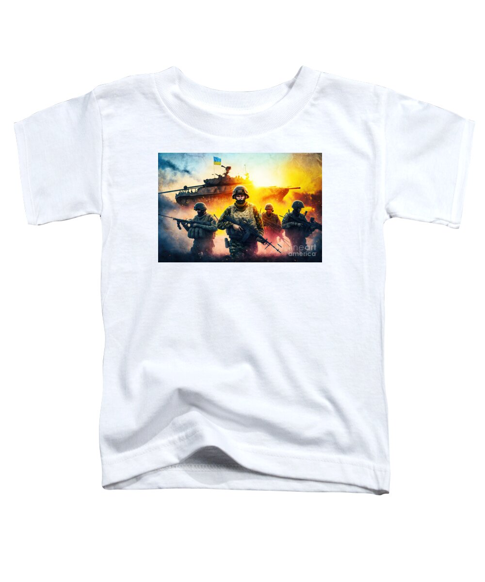 Soldier Toddler T-Shirt featuring the photograph Ukraine Russia war, soldiers fight for Ukrainian victory. Generative AI #1 by Michal Bednarek