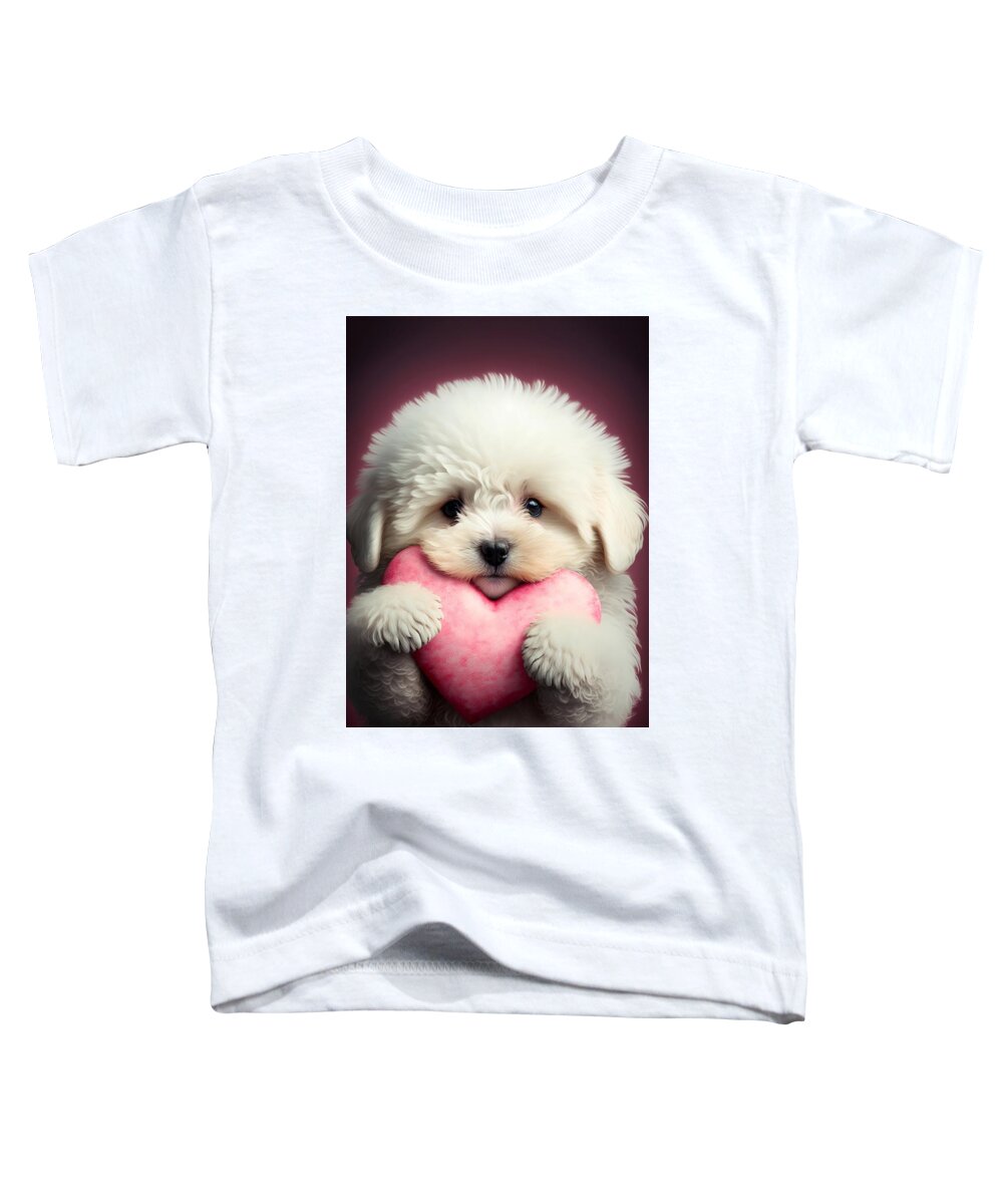 Puppy With Heart Toddler T-Shirt featuring the mixed media Valentine Puppy 2 #1 by Lilia S