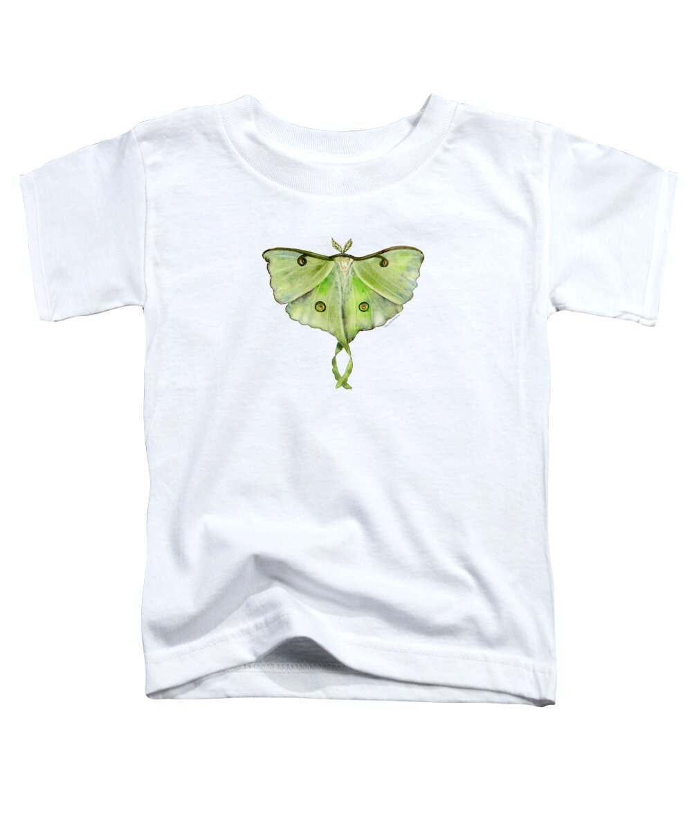 Green Butterfly Toddler T-Shirt featuring the painting 100 Luna Moth by Amy Kirkpatrick