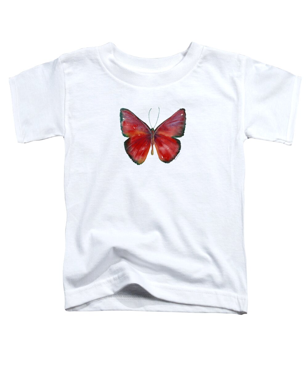Red Toddler T-Shirt featuring the painting 16 Mesene Rubella Butterfly by Amy Kirkpatrick