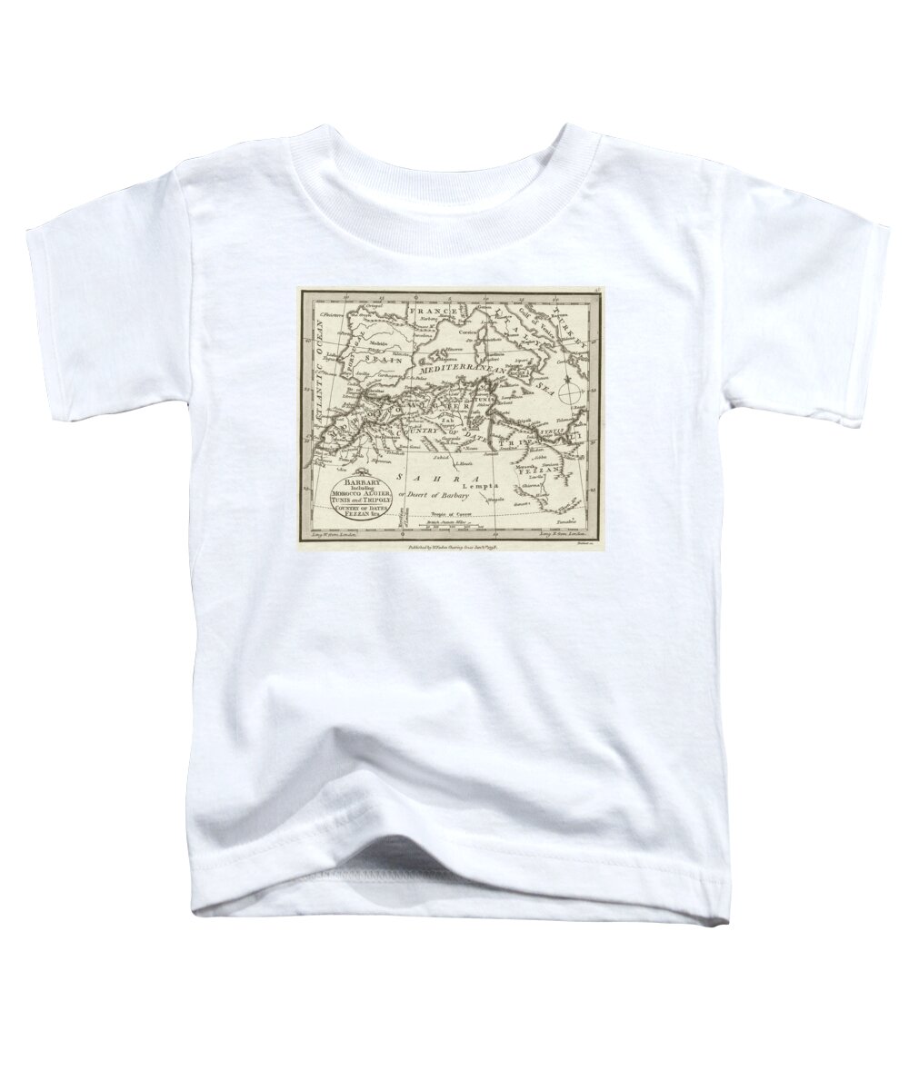 Morocco Toddler T-Shirt featuring the photograph 1798 Historical map of Barbary including Morocco, Tunis, Algiers and Tripoly Sepia by Toby McGuire