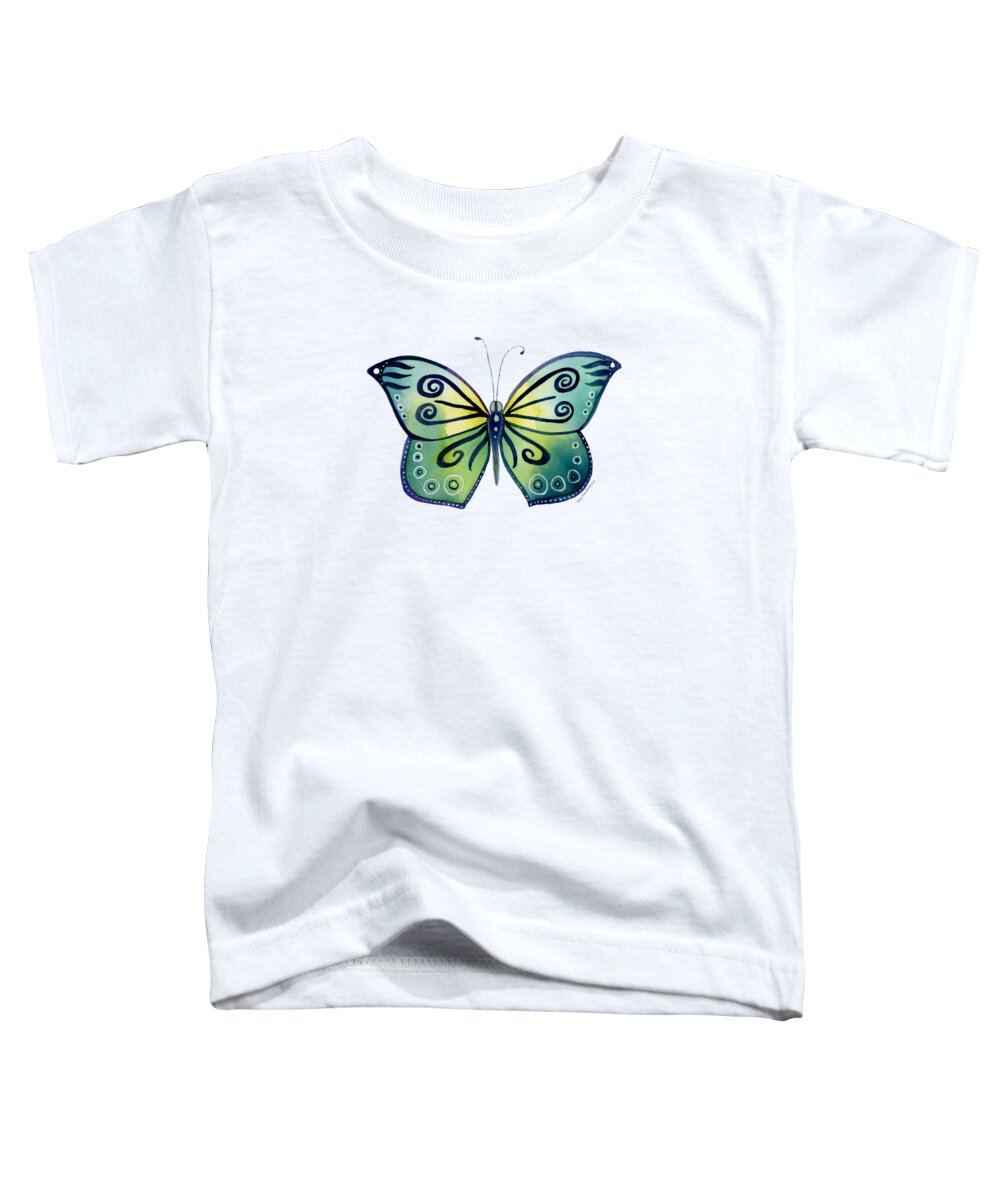 Capanea Butterfly Toddler T-Shirt featuring the painting 92 Teal Button Cap Butterfly by Amy Kirkpatrick