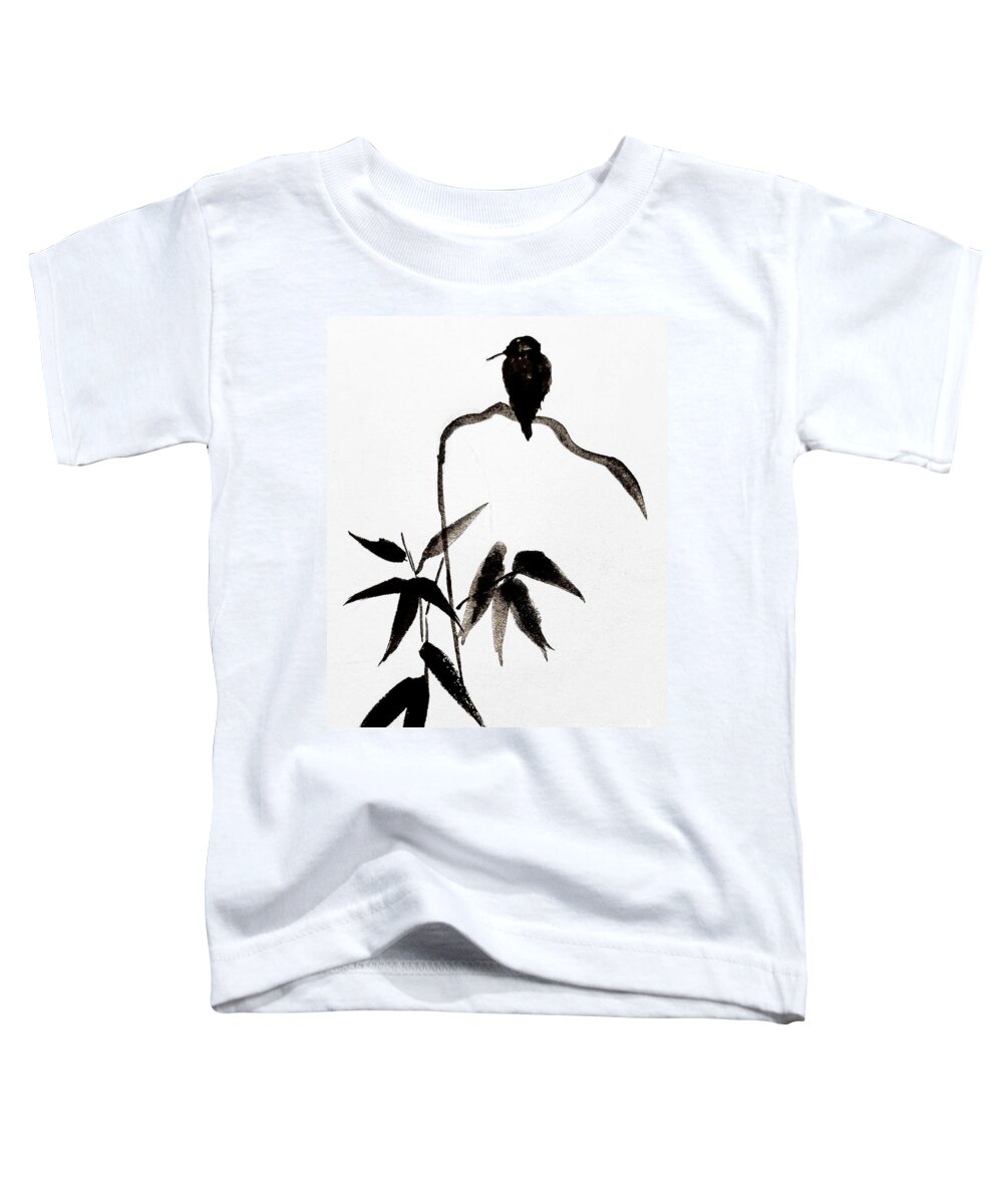  Toddler T-Shirt featuring the painting A bird and bamboo in black ink by Margaret Welsh Willowsilk