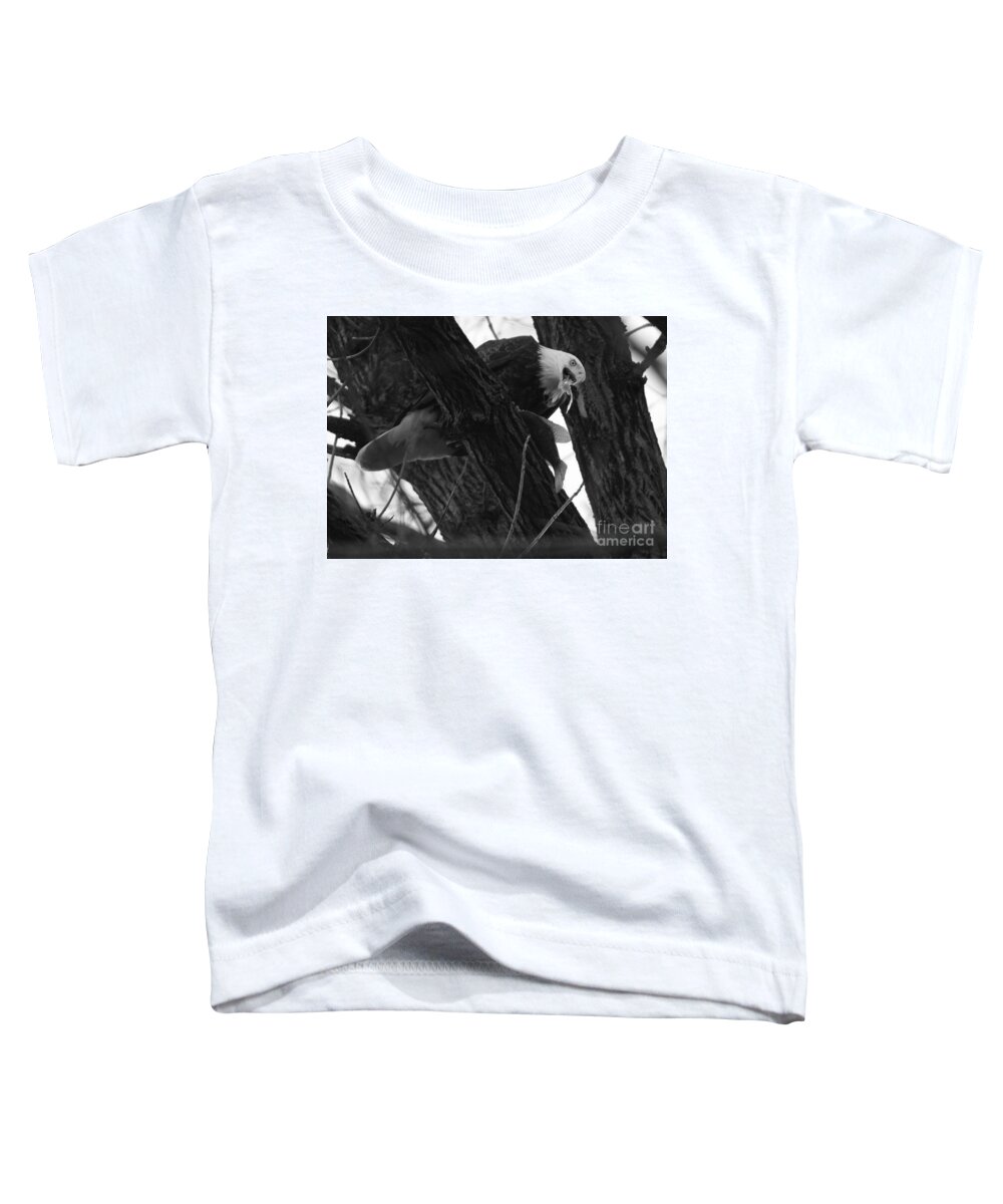 Conowingo Toddler T-Shirt featuring the photograph A Mouthful Of Fish At Conowingo Dam Black And White by Adam Jewell