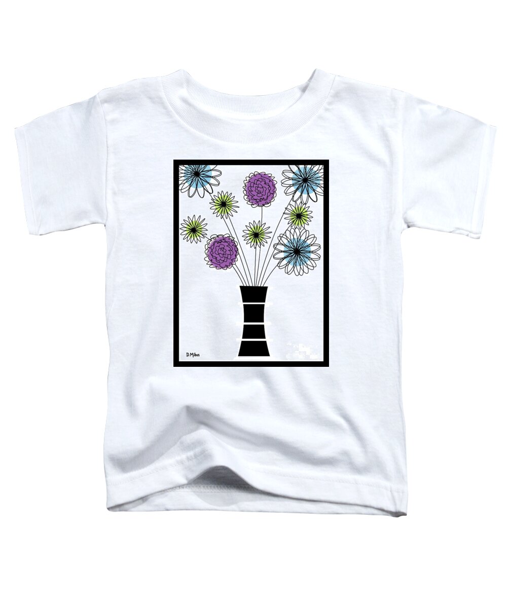 Mid Century Modern Toddler T-Shirt featuring the mixed media Abstract Flowers Cool Colors Bordered by Donna Mibus