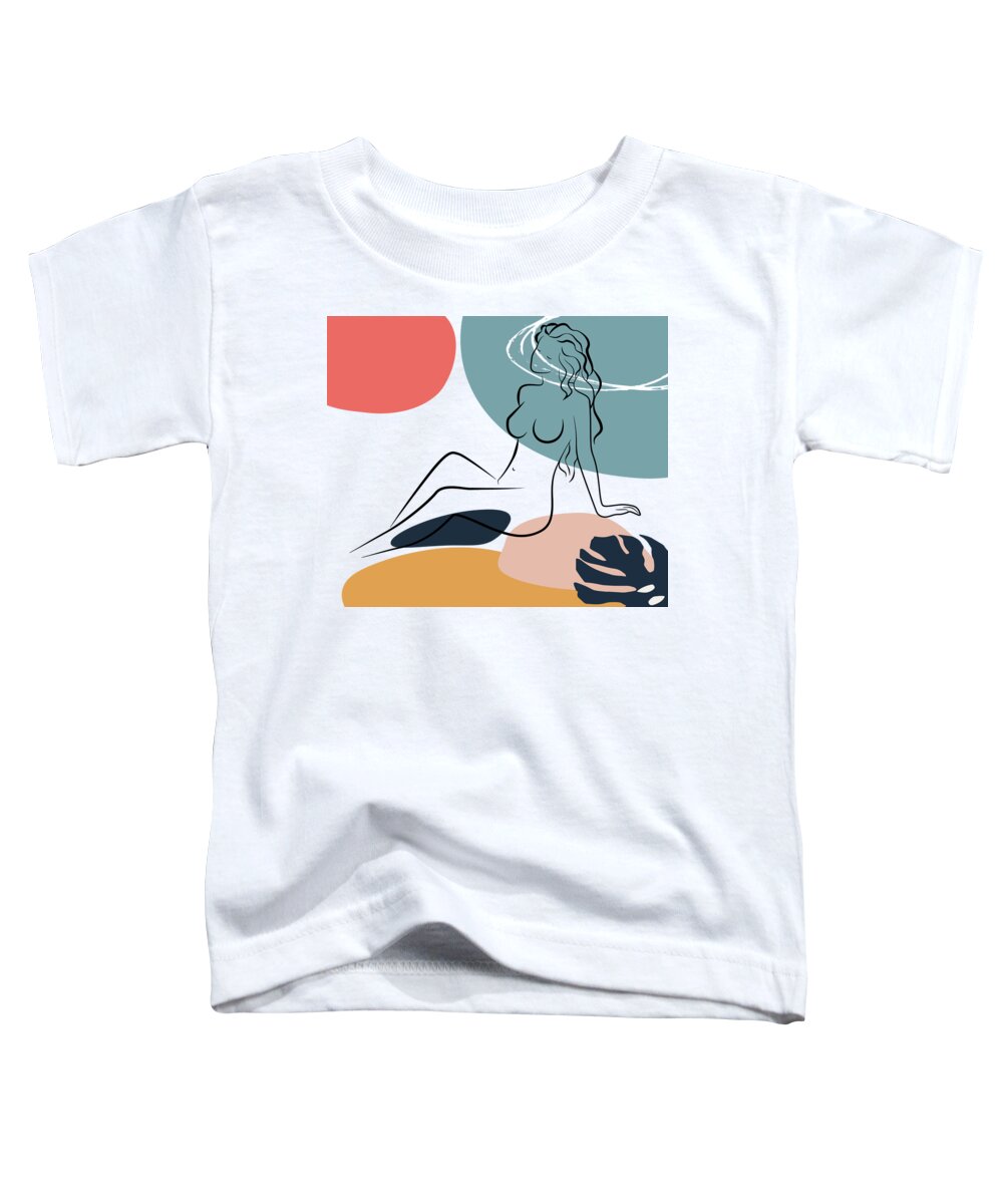 Sitting Figure Print Toddler T-Shirt featuring the drawing Abstract Sitting Nude Woman, Nude Butt, Legs, Curvy, Sexy, Sensational, Female Nude, Naked Woman by Mounir Khalfouf