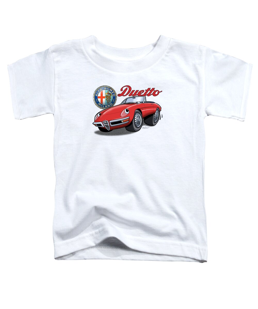 Alfa Romeo Toddler T-Shirt featuring the digital art Alfa Romeo Duetto Cartoon by Rick Andreoli