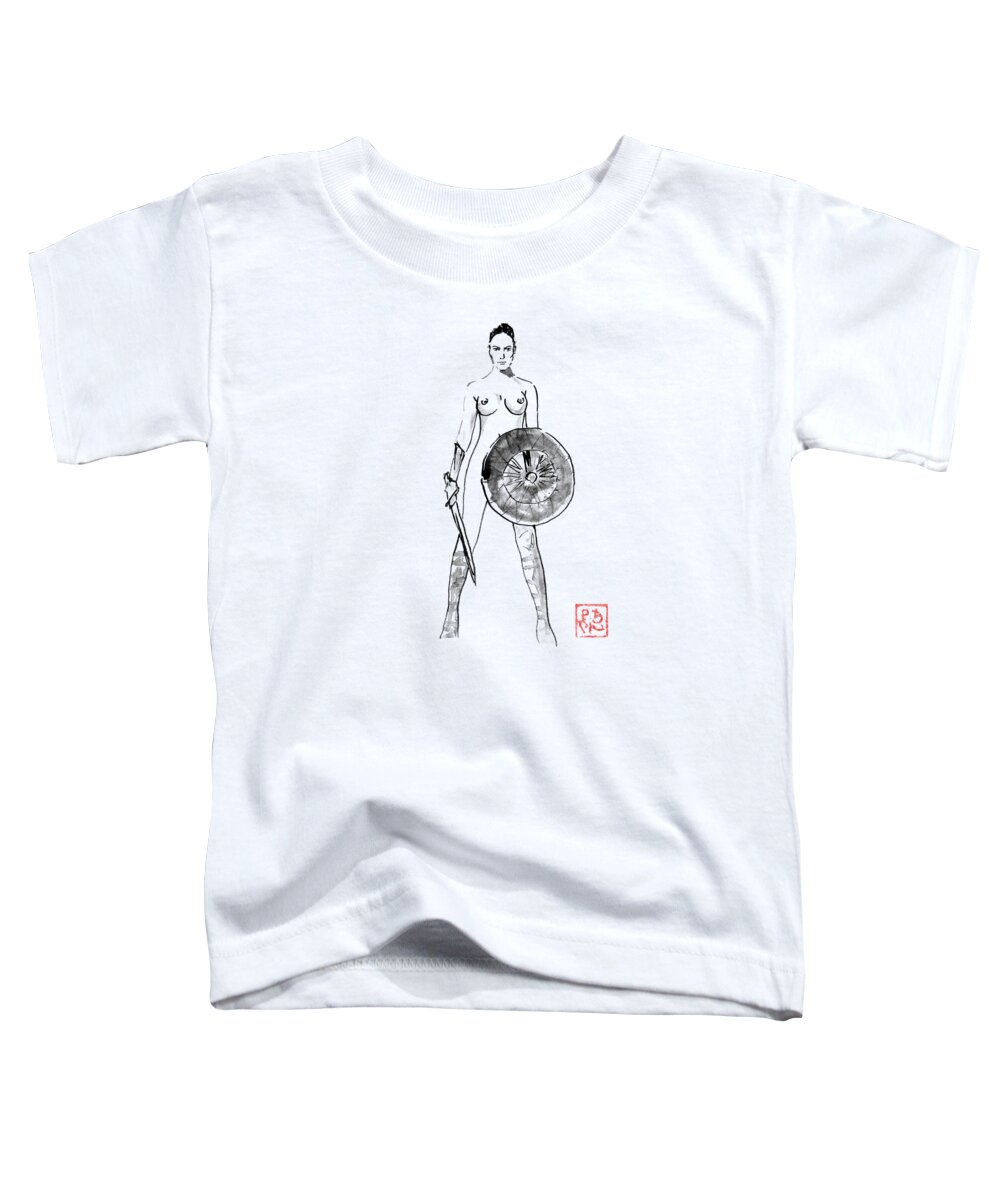 Cat Toddler T-Shirt featuring the drawing Amazon Warrior by Pechane Sumie