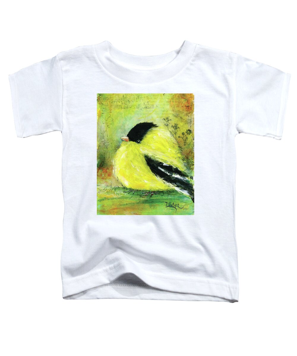 Yellow Finch Toddler T-Shirt featuring the painting American Goldfinch by Patricia Lintner