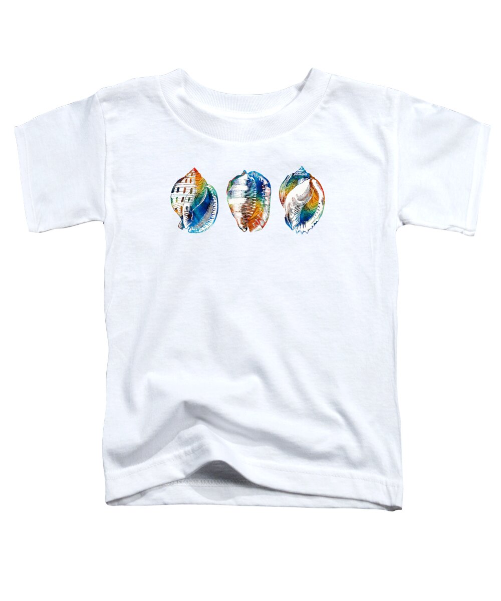 Shell Toddler T-Shirt featuring the painting Colorful Seashell Art - Beach Trio - By Sharon Cummings by Sharon Cummings