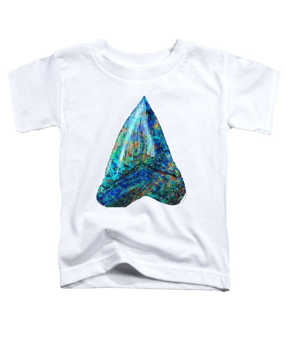 Shark Toddler T-Shirt featuring the painting Blue Shark Tooth Art by Sharon Cummings by Sharon Cummings