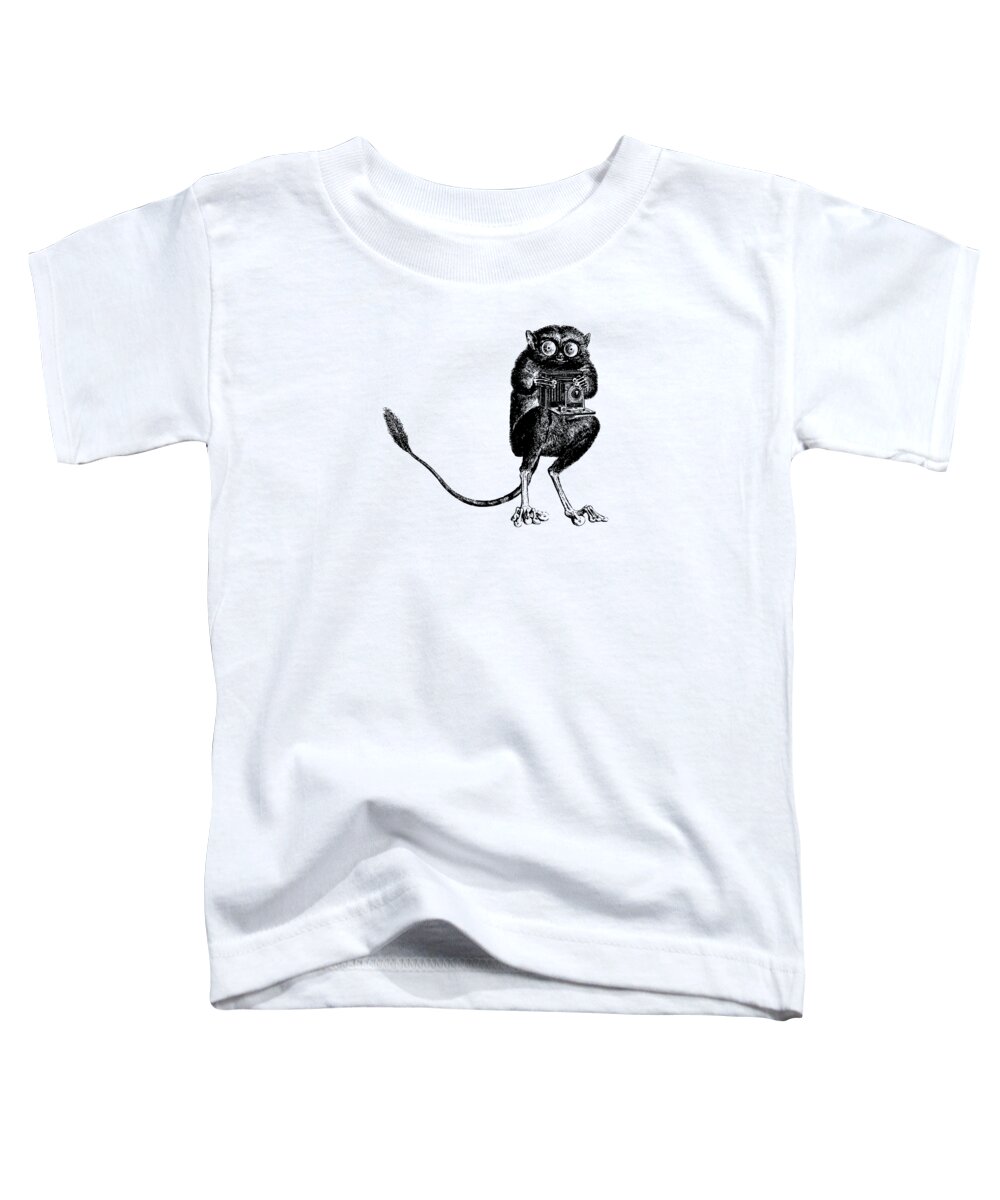 Tarsier Toddler T-Shirt featuring the digital art Tarsier with Vintage Camera by Eclectic at Heart