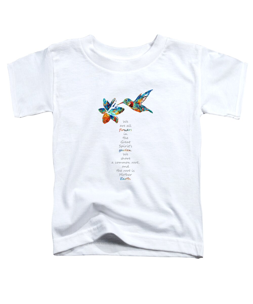 Hummingbird Toddler T-Shirt featuring the painting The Great Spirit's Garden - Native American Art - Sharon Cummings by Sharon Cummings