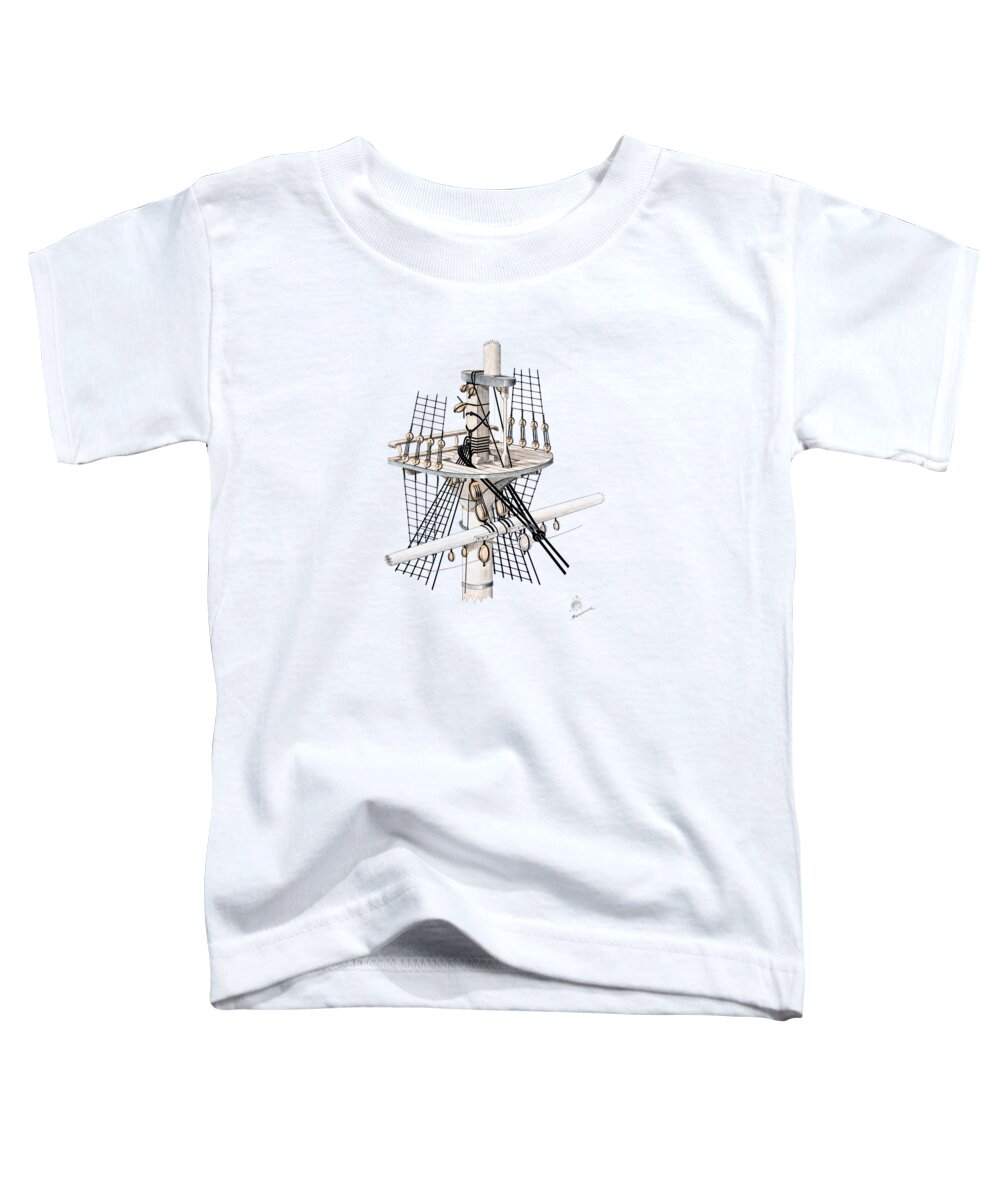 Sailing Vessels Toddler T-Shirt featuring the drawing Coffa - Typical Greek sailing ship lookout point - circa 1821 by Panagiotis Mastrantonis