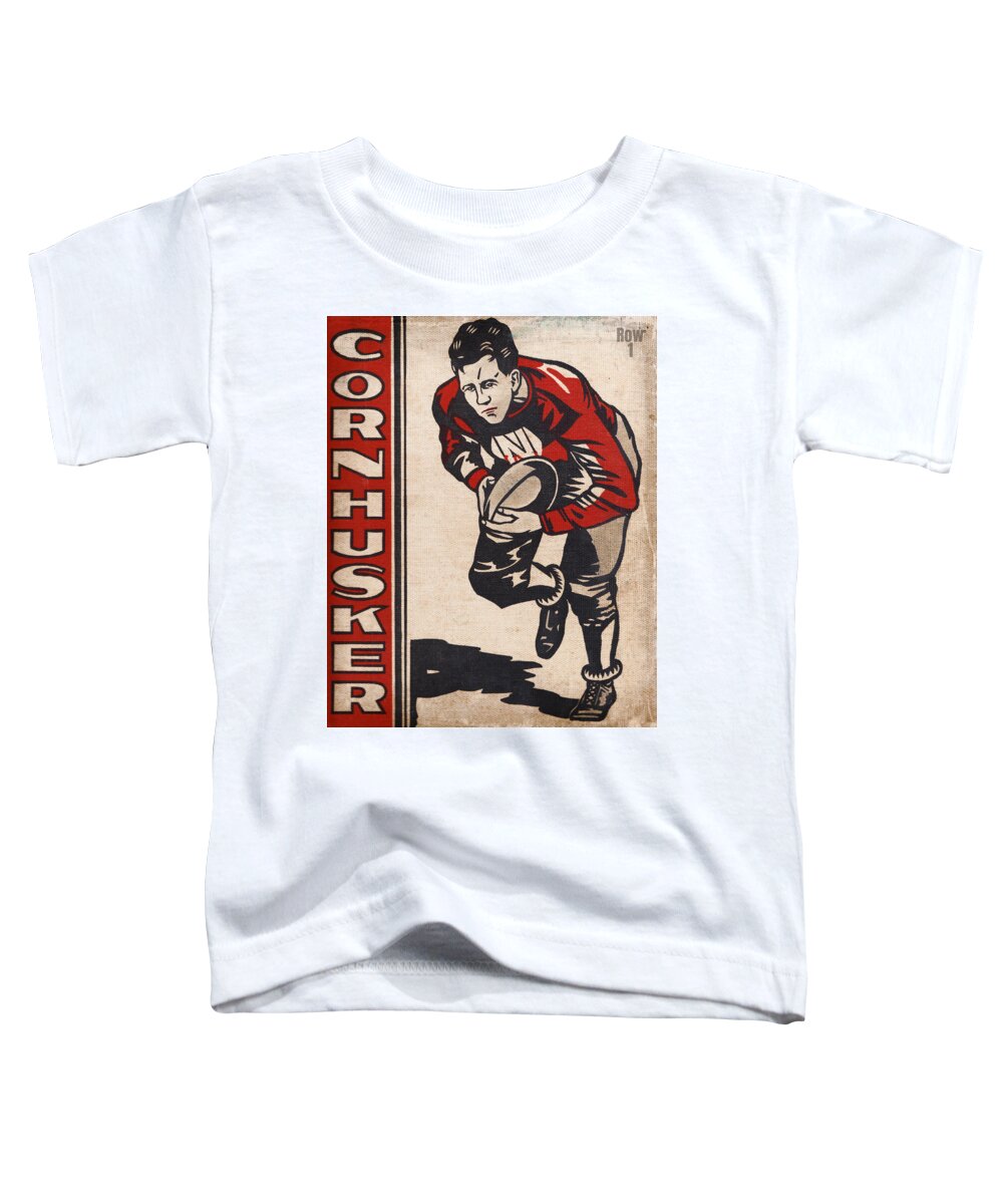 Nebraska Toddler T-Shirt featuring the mixed media 1930 Nebraska Cornhusker Football Art by Row One Brand