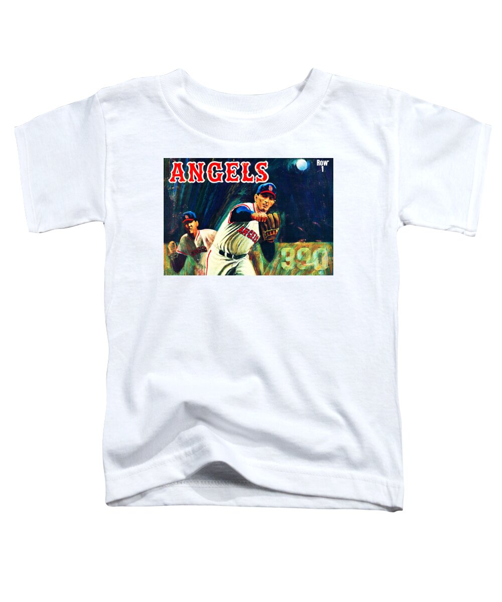 California Toddler T-Shirt featuring the mixed media Vintage Angels Baseball Art by Row One Brand