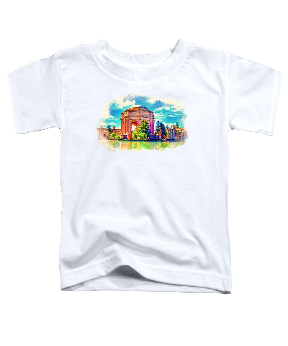 Palace Of Fine Arts Toddler T-Shirt featuring the digital art Palace of Fine Arts, San Francisco - watercolor painting by Nicko Prints