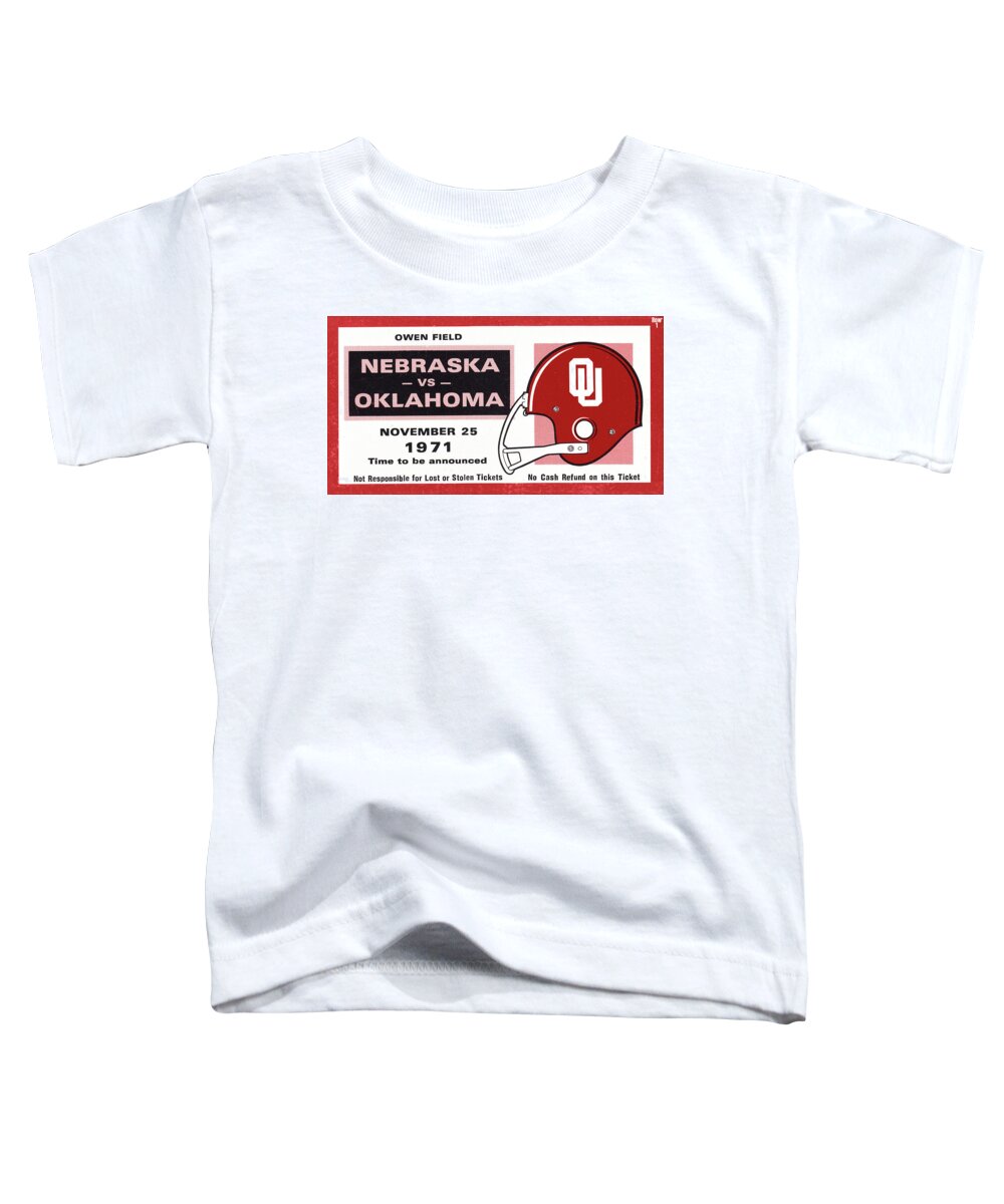 Oklahoma Football Toddler T-Shirt featuring the mixed media 1971 Game of the Century Ticket Stub Remix by Row One Brand