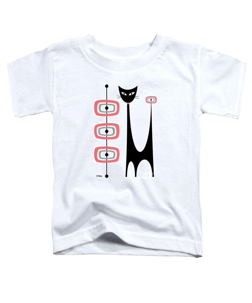Mid Century Modern Toddler T-Shirt featuring the digital art Atomic Cat Pink Gray by Donna Mibus