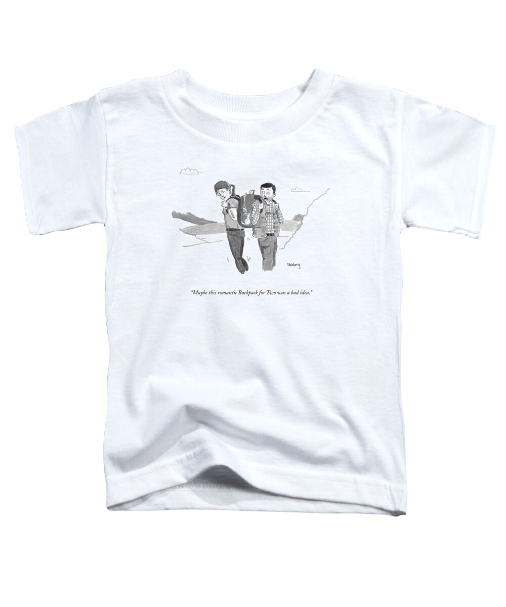 maybe This Romantic backpack For Two' Was A Bad Idea. Backpack Toddler T-Shirt featuring the drawing Backpack For Two by Avi Steinberg
